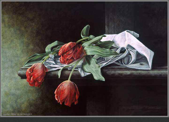 Three tulips in a cloth